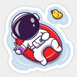 Cute Astronaut Summer Floating On Beach With Balloon Sticker